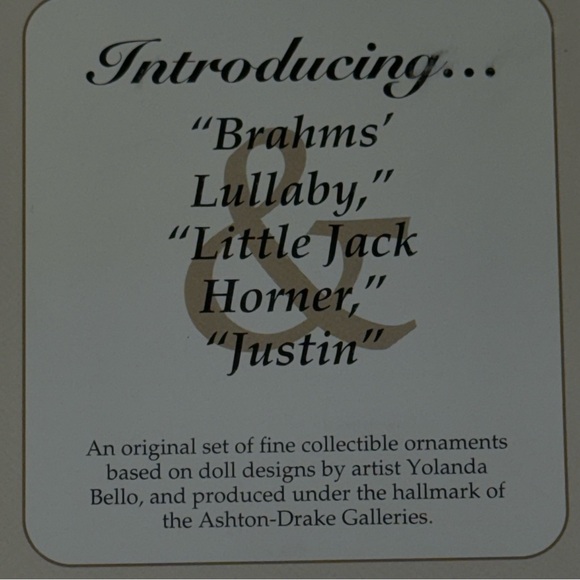 Ashton-Drake Heirloom Ornaments "Brahms' Lullaby" "Little Jack Horner" "Justin" - Picture 5 of 9
